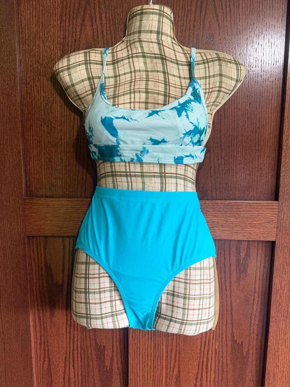 (S) High-Waist Tie-Dye Bralette Bikini Set in Aqua